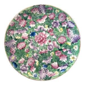 1940s Vintage Green Floral Hand Painted 10.25” Decorative Porcelain Plate